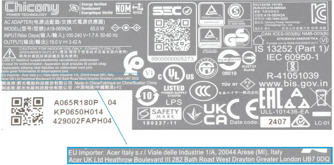 Acer Aspire 5 (A515-52G) Original Netzteil 65 Watt