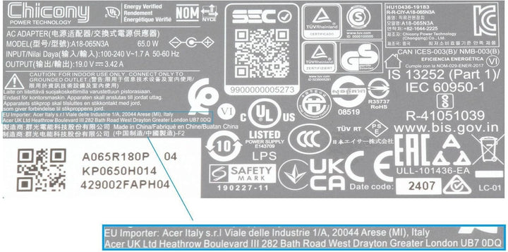Acer Aspire 5 (A515-52G) Original Netzteil 65 Watt