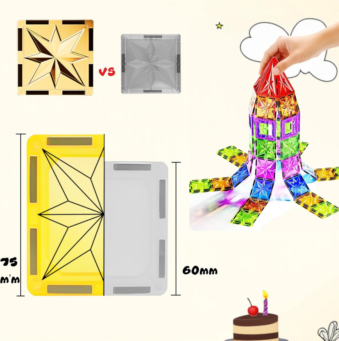 Magnetische Fliesen, STEM-Bauspielzeug mit 100 Teilen, sensorische magnetische Bausteine für Kleinki