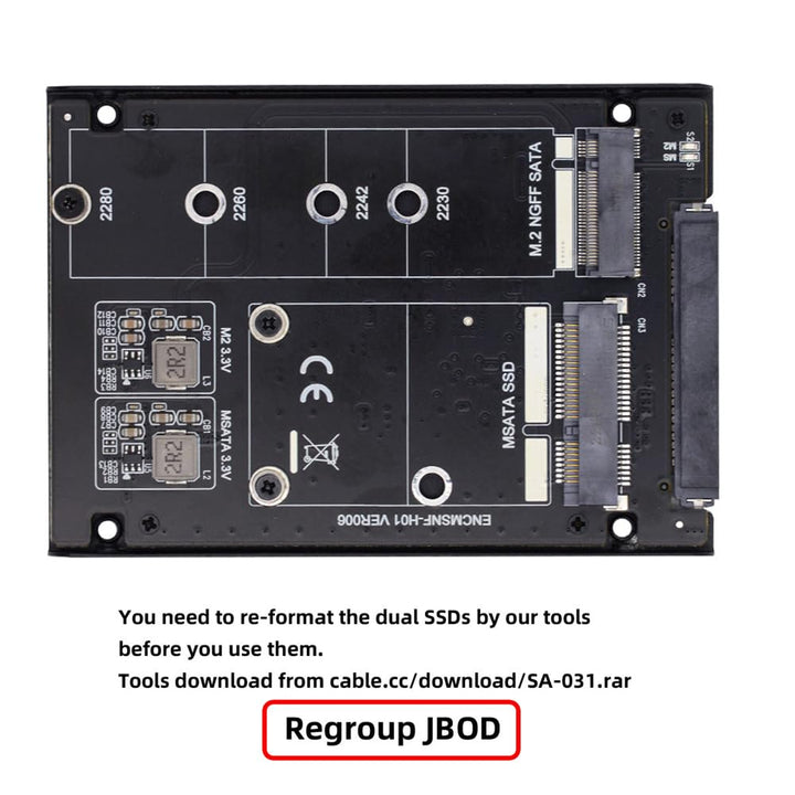 cablecc B+M SSD-Karte Dual MSATA NGFF JBOD Raid0 Span Bridge zu SATA Combo 2,5-Zoll-HDD-Festplatteng