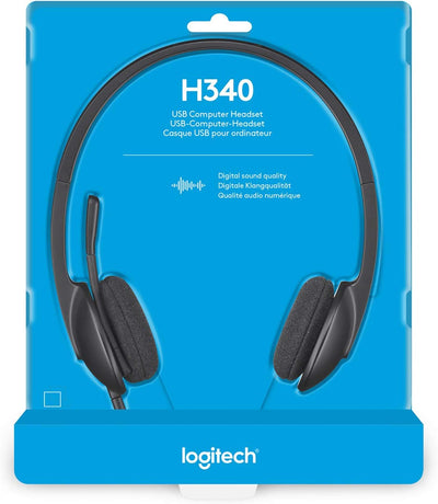 Logitech H340 Kopfhörer mit Mikrofon, Stereo-Headset, Verstellbares Mikrofon mit Rauschunterdrückung