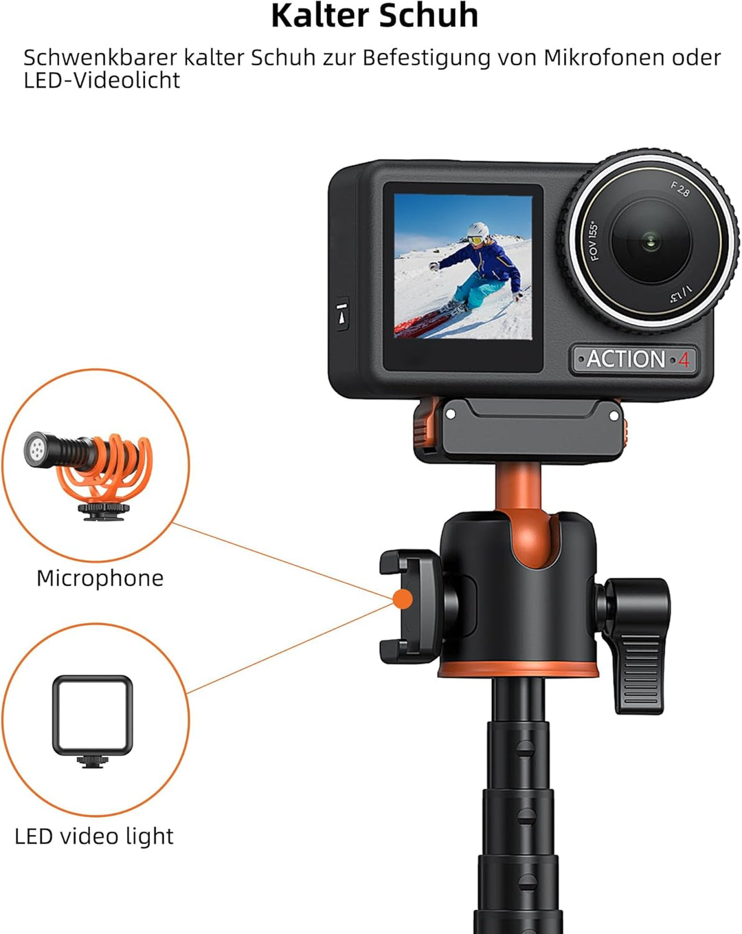 54 cm Selfie Stick Stativ für DJI Osmo Action 5 Pro/4/3, Osmo 360, 2-in-1 Kleines Tischstativ mit Ku