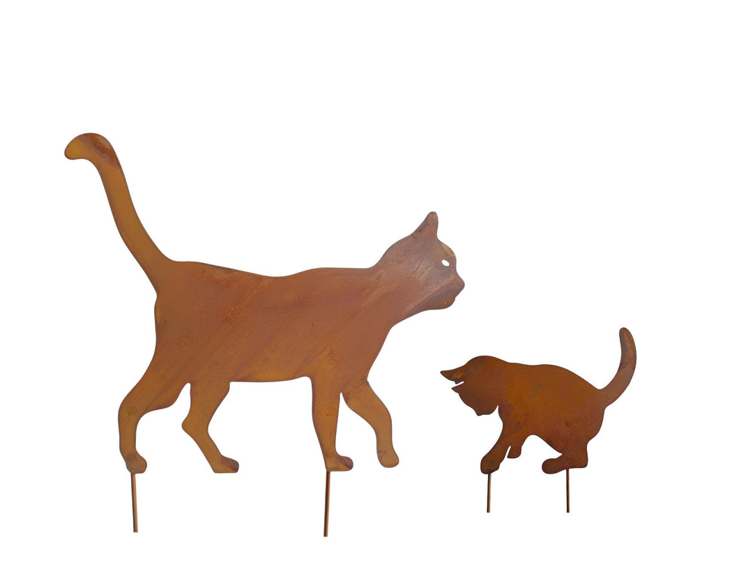 Bornhöft Gartendeko Gartenstecker Katze mit Kitte Katzenbaby Edelrost Rost-Optik Metallfigur, Garten