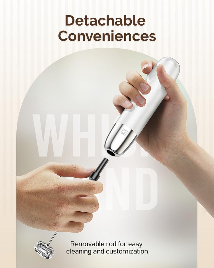 Maestri House Rechargeable Milk Frother, Handheld Electric Foam Maker Waterproof Detachable Stainles