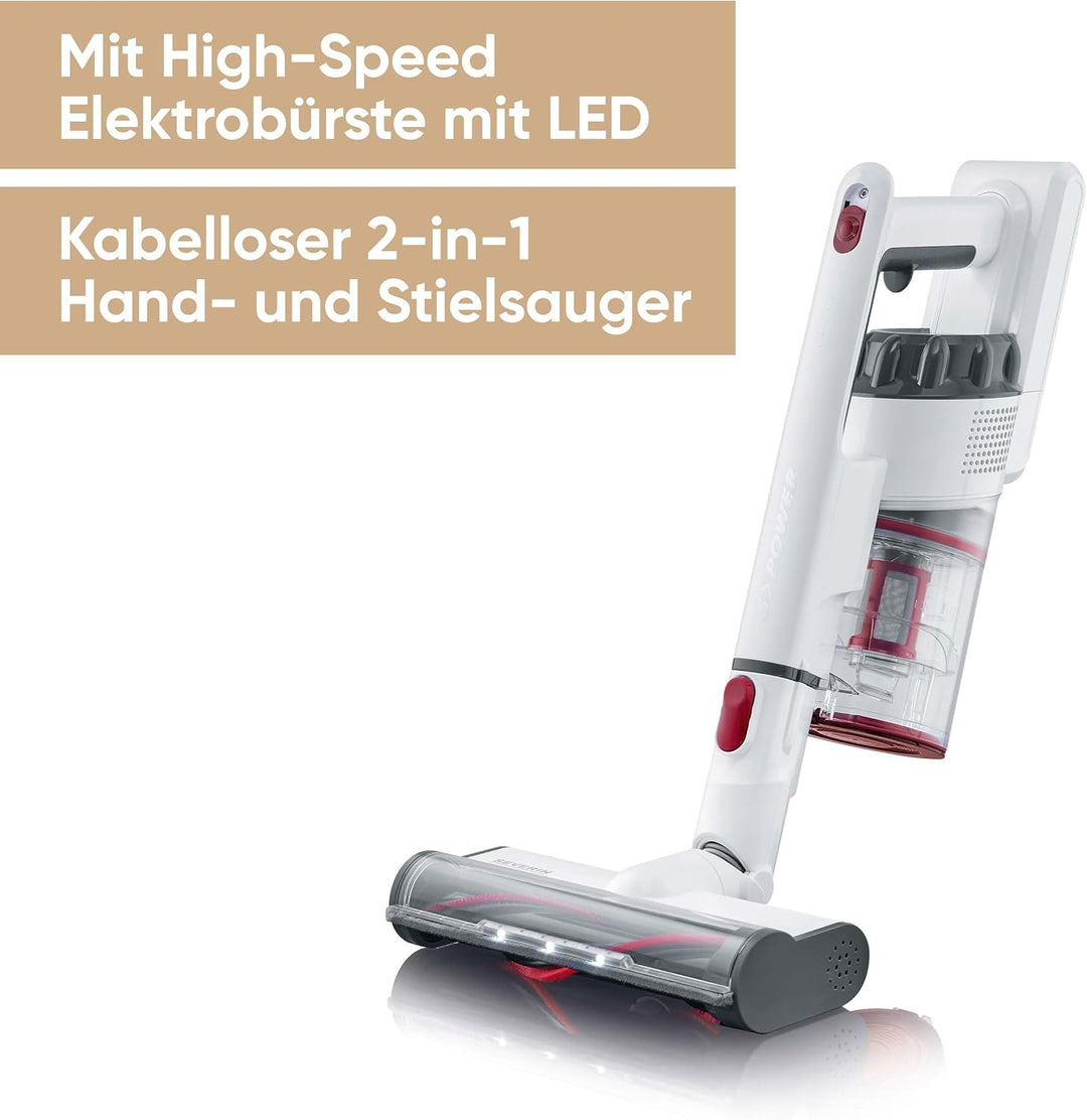SEVERIN 2-in-1 Stiel- und Handstaubsauger, Akku Staubsauger mit bis zu 40 Min. Laufzeit, kabelloser