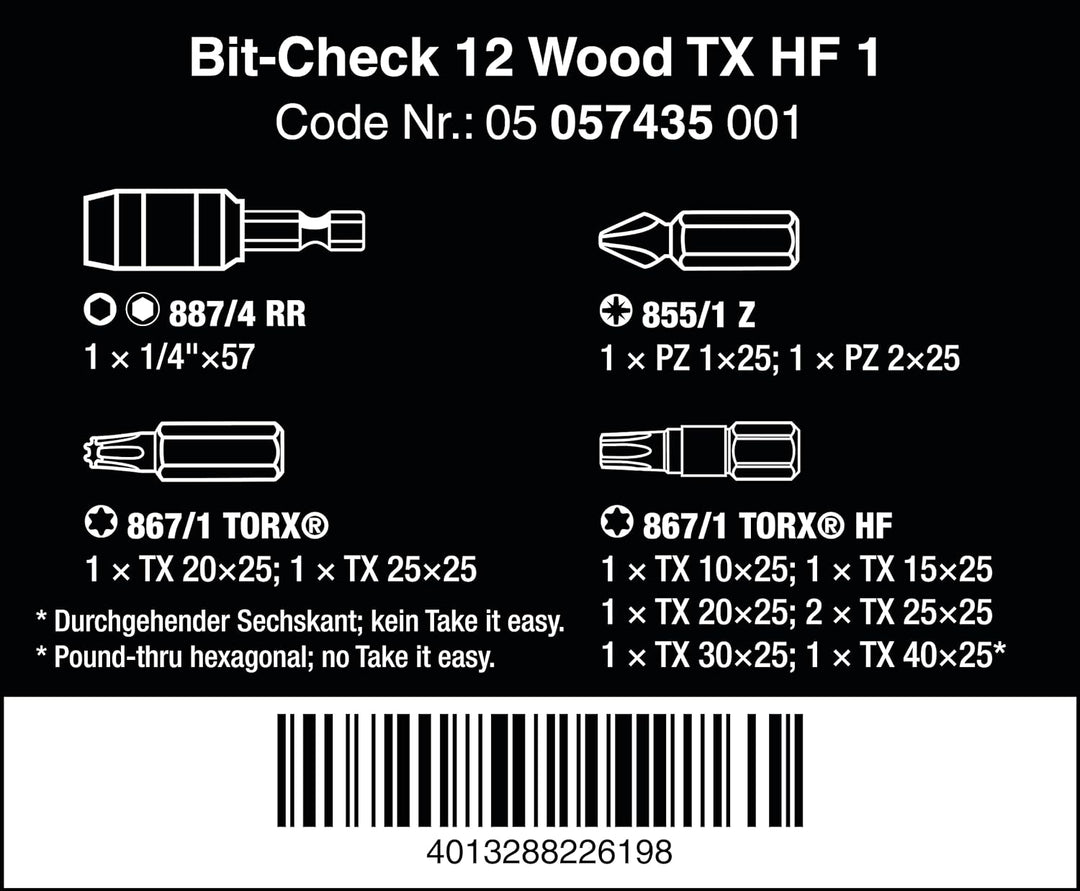 Wera - 05057435001 - Bit Sortiment, Bit-Check 12 Wood TX HF 1, 12-teilig