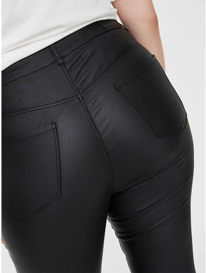 VERO MODA Damen Vmclora Hr Ss Coat Pants-K Curve Noos PU Hose 44W / 32L Black/Detail:coated, 44W / 3