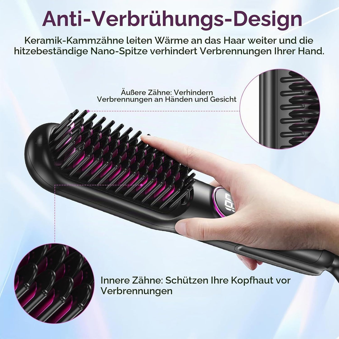Glättbürste Keramik, Professioneller Glätteisen &amp; Haarbürste, Haarglätter Bürste 9 Temperaturen, Ion