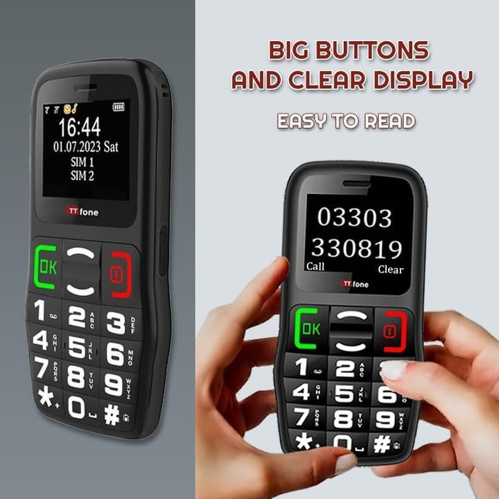 TTfone TT220 Big Button Handy für ältere Menschen mit Nothilfe-Taste, Sprechtasten, Lange Akkulaufze