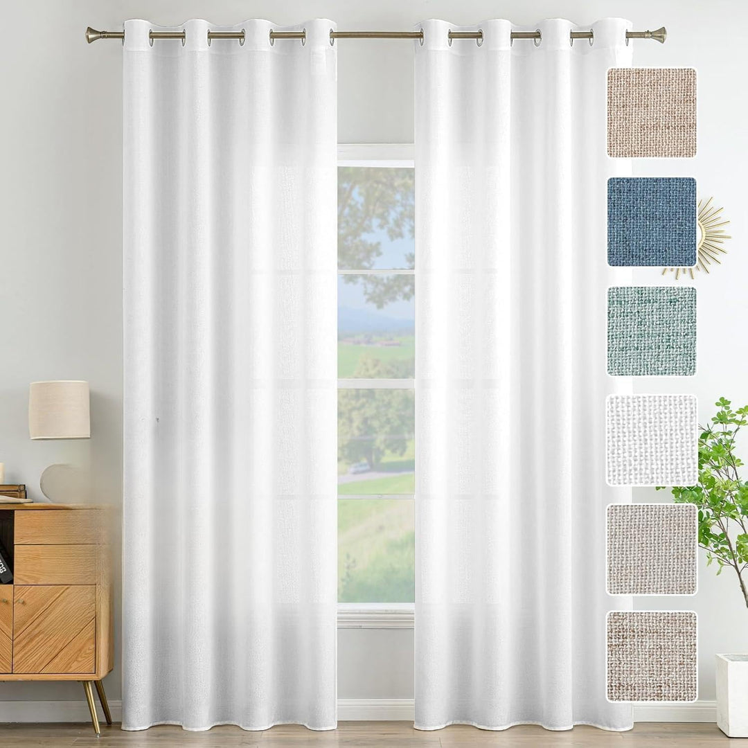 MIULEE Wohnzimmer Vorhänge Gardinen Leinen Ösenvorhang Leinenoptik Vorhang Boho Gardine mit Ösen Sem