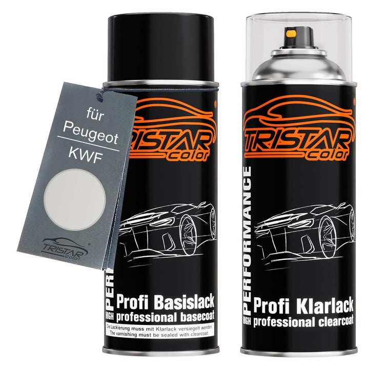 TRISTARcolor Autolack Spraydosen Set für Peugeot KWF Blanc Opale/Opal Weiss Basislack Klarlack Sprüh