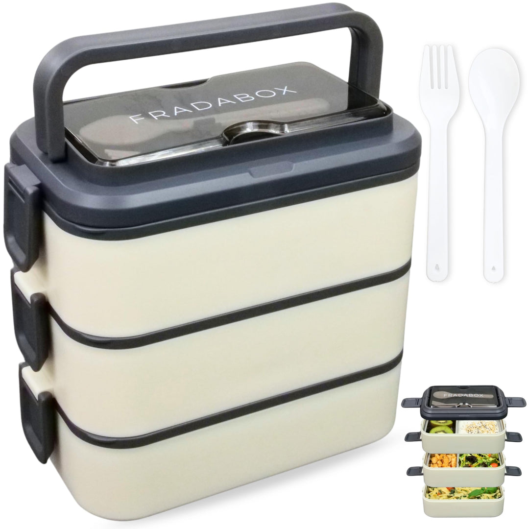Bento Lunchbox „Jamie“ 2700ml, 3 Etagen mit Besteck und Fächern, Premium Edelstahl Dose, BPA-freie B