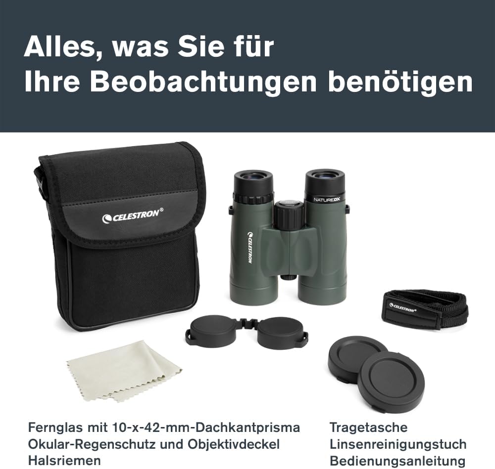 Celestron 71333 Nature DX 10 x 42 mm Ferngläser mit mehrfach vergüteter Linse, BaK-4 Prismenlinse un