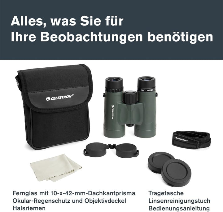 Celestron 71333 Nature DX 10 x 42 mm Ferngläser mit mehrfach vergüteter Linse, BaK-4 Prismenlinse un