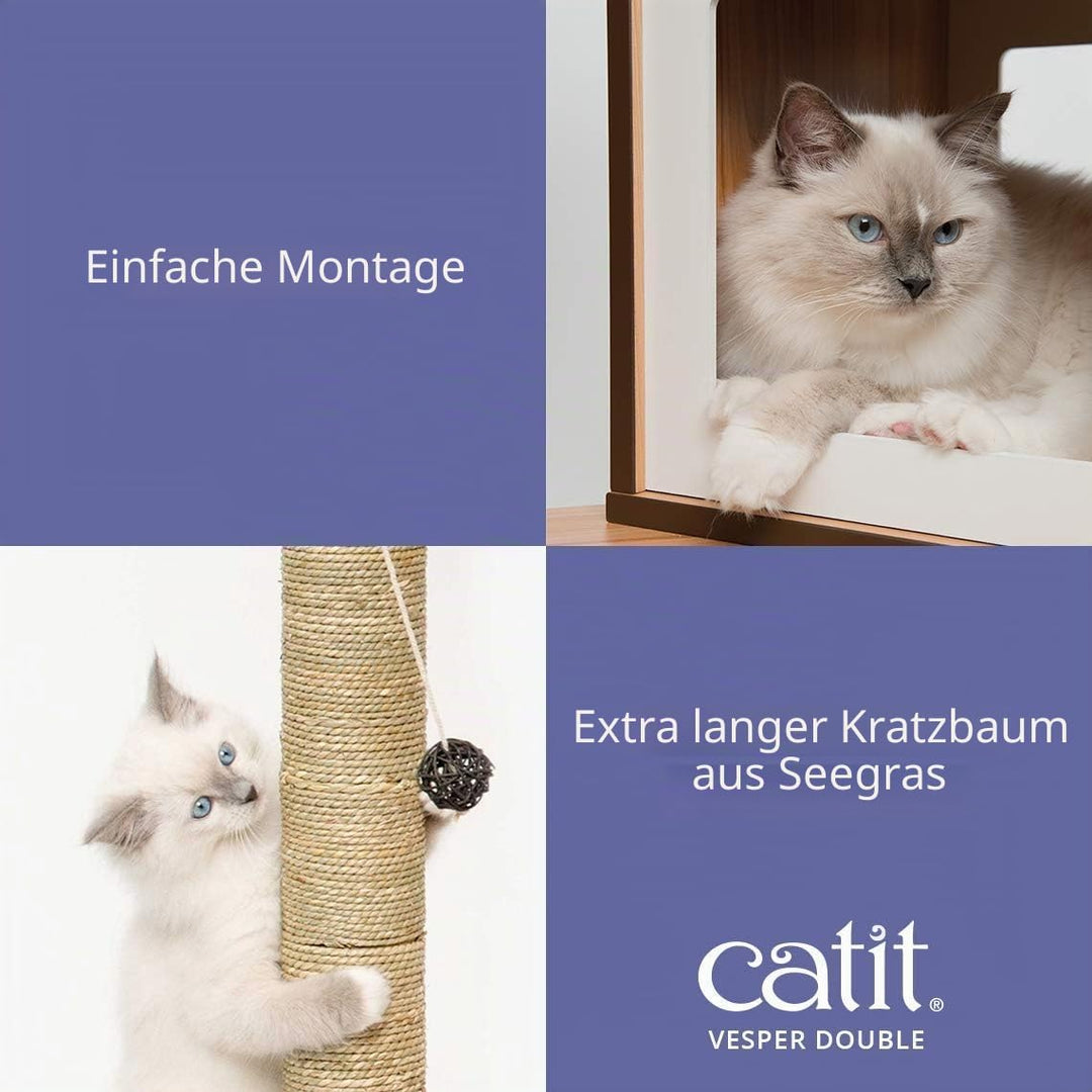 VESPER Catit 52048 Vesper Katzenmöbel Double, walnuss, zwei Kubus-Höhlen mit einer Plattform, 1 Stüc