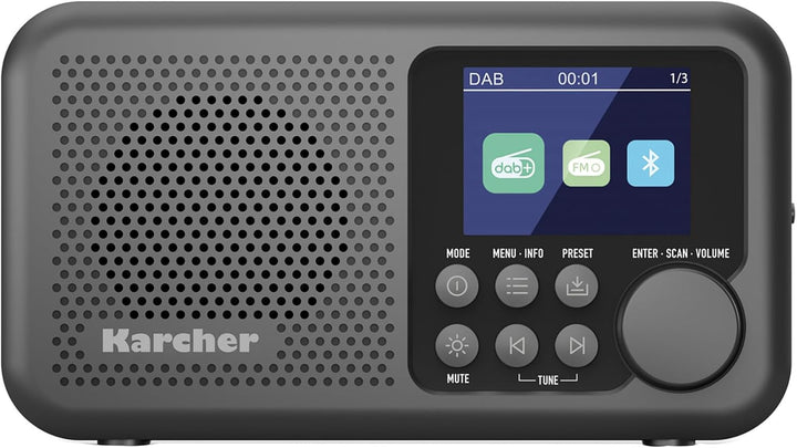 Karcher DAB+ Radio tragbar mit Akku (2200 mAh), Digitalradio DAB+ / UKW, Bluetooth Lautsprecher, 2,4