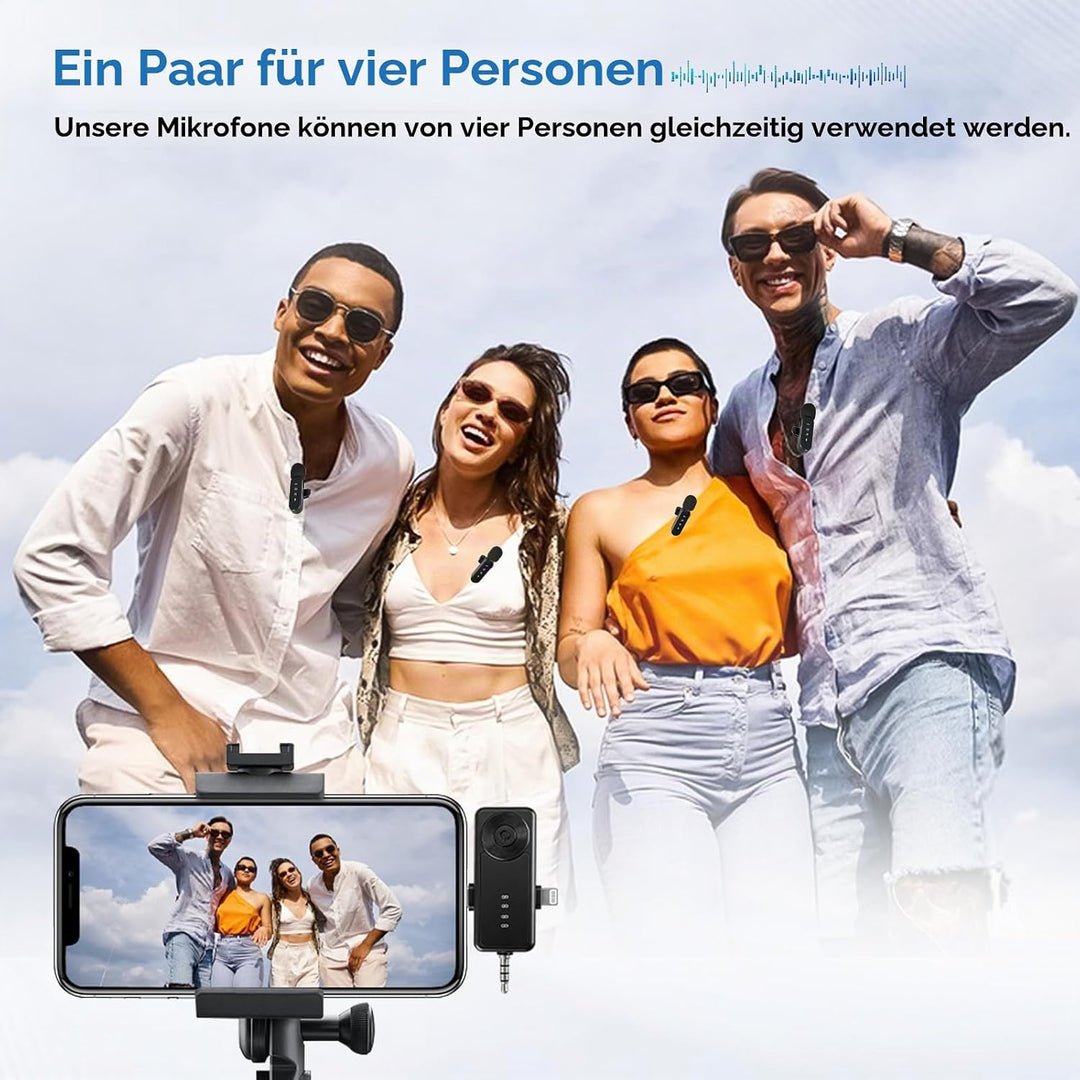 Kabellose Lavalier-Mikrofone mit LED-Anzeige, 4 Stück, Lavalier-Mikrofone, Clip-on-Mikrofon, Auto-Pa