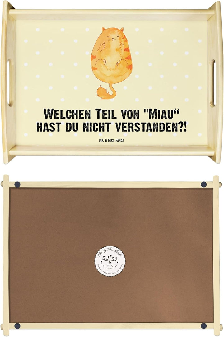 Mr. & Mrs. Panda Servierplatte Holz Katze Mittelfinger - Geschenk, Servier Tablett, kaffeetablett, D