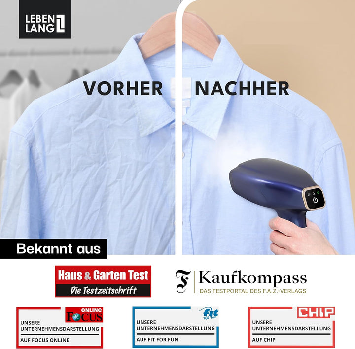 LEBENLANG Steamer Dampfglätter 1500W & 25g/min LCD - 300ml Dampfbürste mit Bügelhandschuh - Dampf Gl