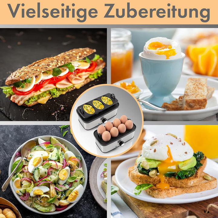 ProfiCook® Eierkocher für bis zu 8 Eier | Egg Cooker mit Omelett-/Pochier-Funktion | Egg Boiler mit