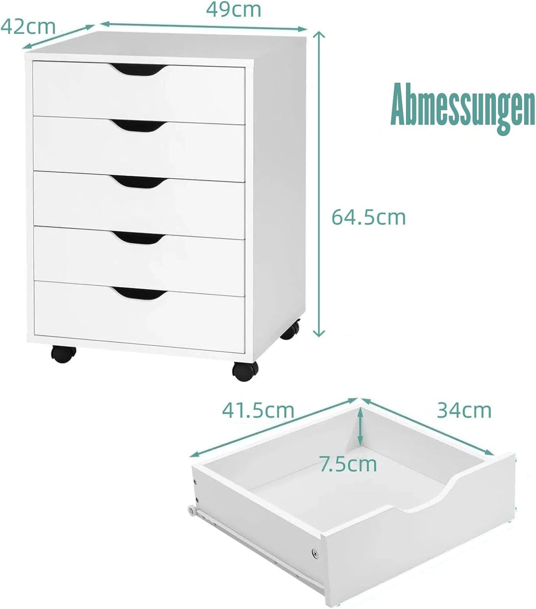 KOMFOTTEU Rollcontainer mit Schubladen, mobiler Aktenschrank Schubladenschrank mit Räder, Bürowagen