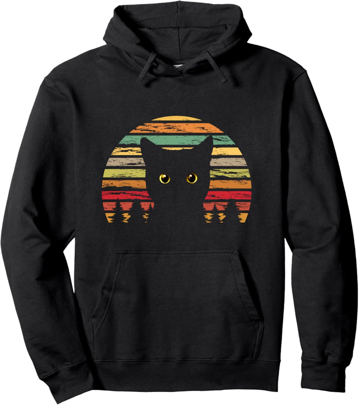 80er 70er Jahre Schwarze Katze Retro Vintage Stil Design Damen Herren Pullover Hoodie
