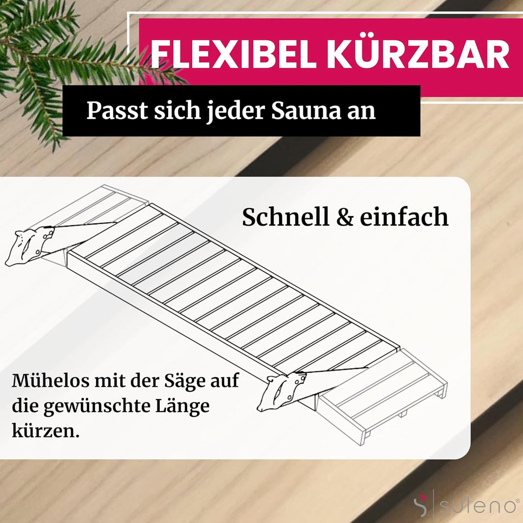 Suleno® Sauna Zubehör – Saunaliege Holz aus Hemlock, kürzbar, astarm – Saunabank LARVIK in 3 Grössen