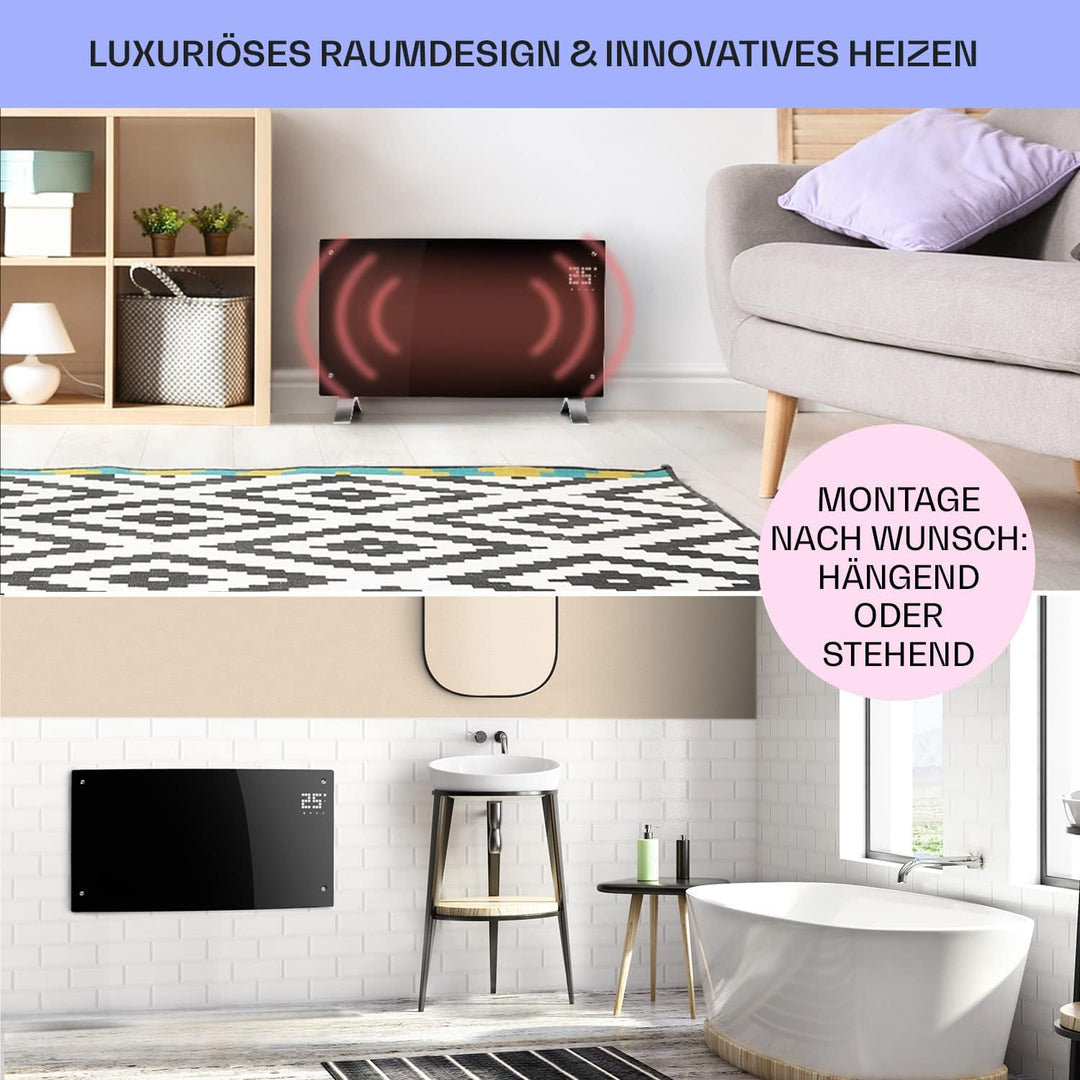 Klarstein Elektroheizung, Konvektor-Heizung Freistehend oder Wandmontage, Mobile Elektroheizung Ener