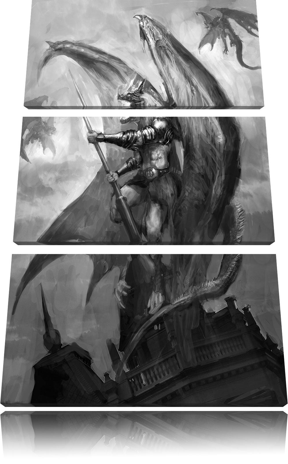 Pixxprint Drachenmann als Leinwandbild/Grösse: 3 Teilig (120x80) cm/Wandbild/Kunstdruck/fertig bespa