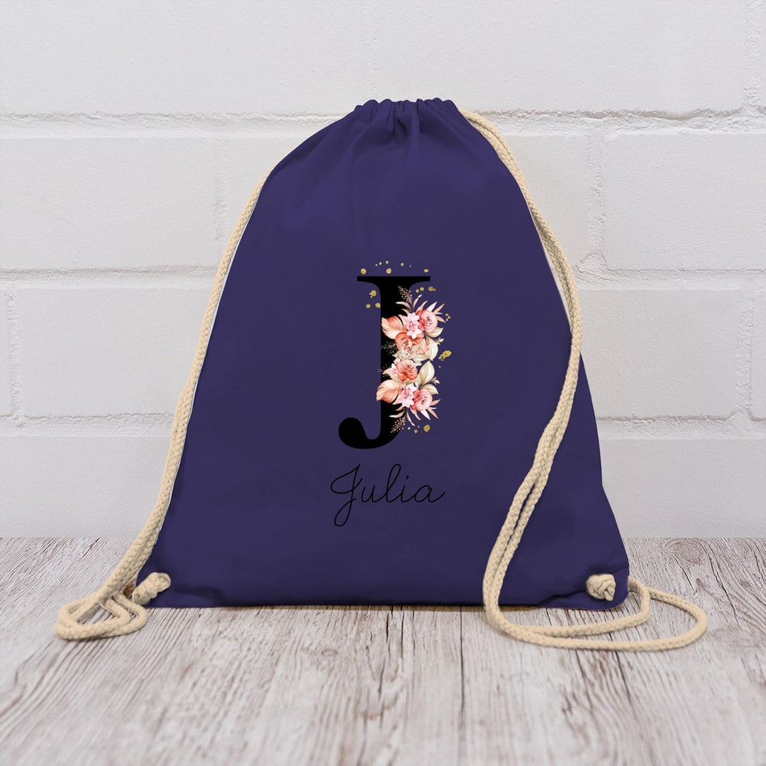 Turnbeutel Rucksack - Initialen - Buchstabe mit Name personalisiert I Anfangsbuchstabe I Initiale -