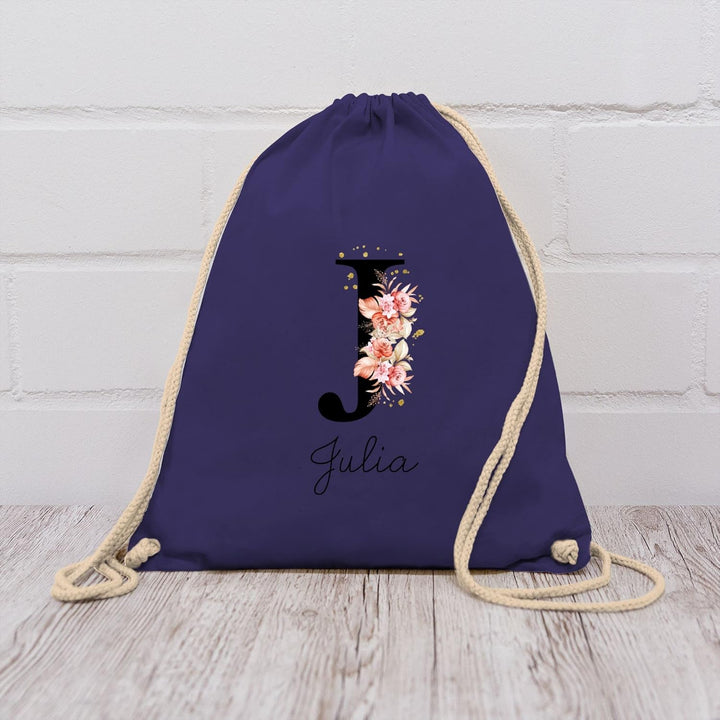 Turnbeutel Rucksack - Initialen - Buchstabe mit Name personalisiert I Anfangsbuchstabe I Initiale -