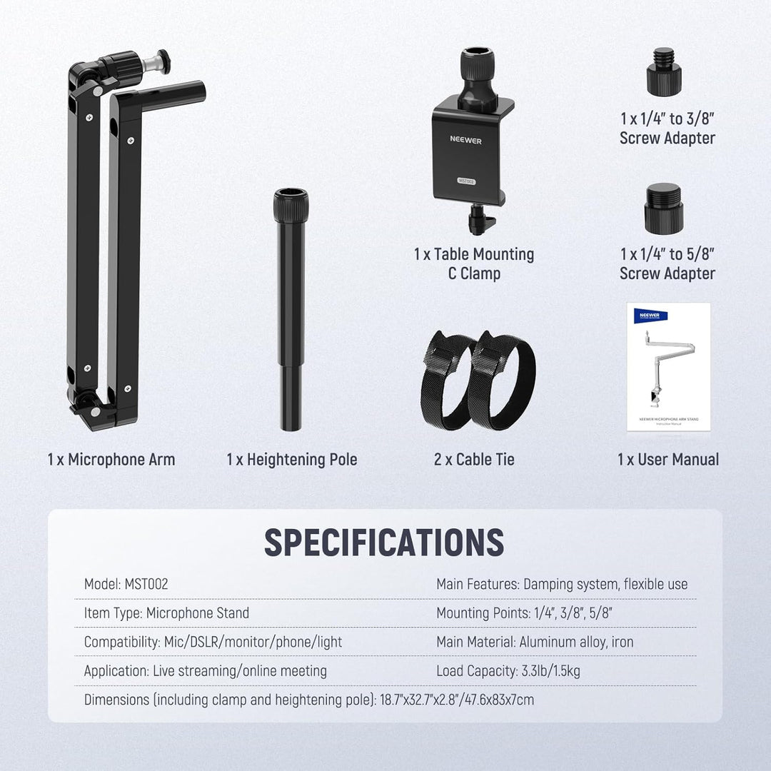 NEEWER Mikrofonarm Ständer, Niedriges Profil Mic Arm Tischhalterung mit Dämpfung, 360° drehbarer Boo