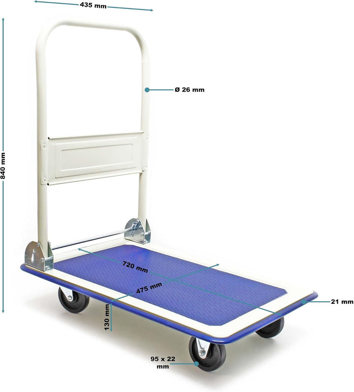Wiltec Plattformwagen bis 150 kg 720x475x840 mm, Transportkarre klappbar mit Bügelgriff und gummibez