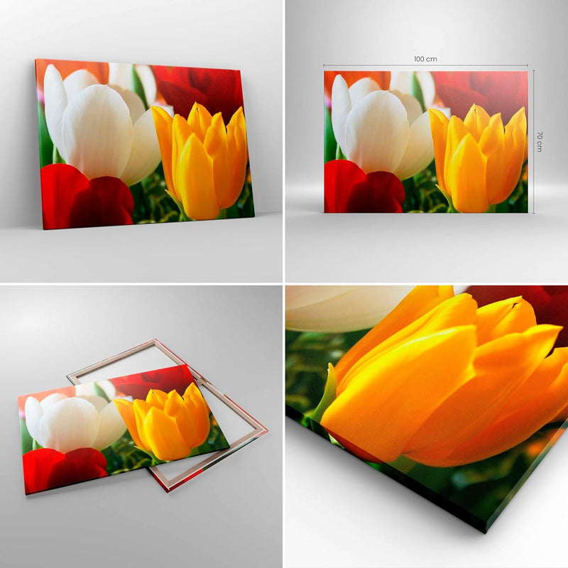 Bilder auf Leinwand 100x70cm Leinwandbild Tulpen Vase Blumenstrauss Gross Wanddeko Bild Schlafzimmer