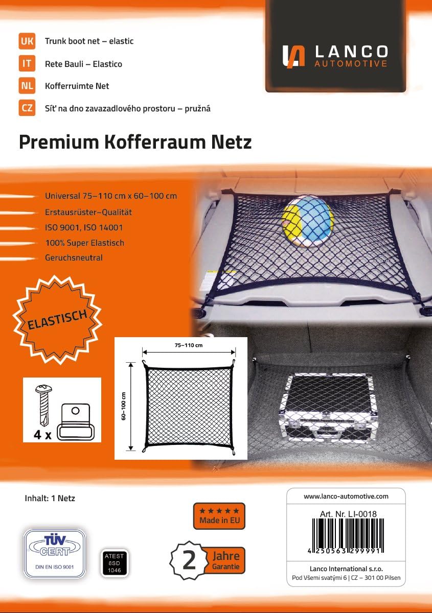 LANCO Automotive LI-0018 Premium Kofferraum Netz Super Elastisch | in Erstausrüster-Qualität | Made