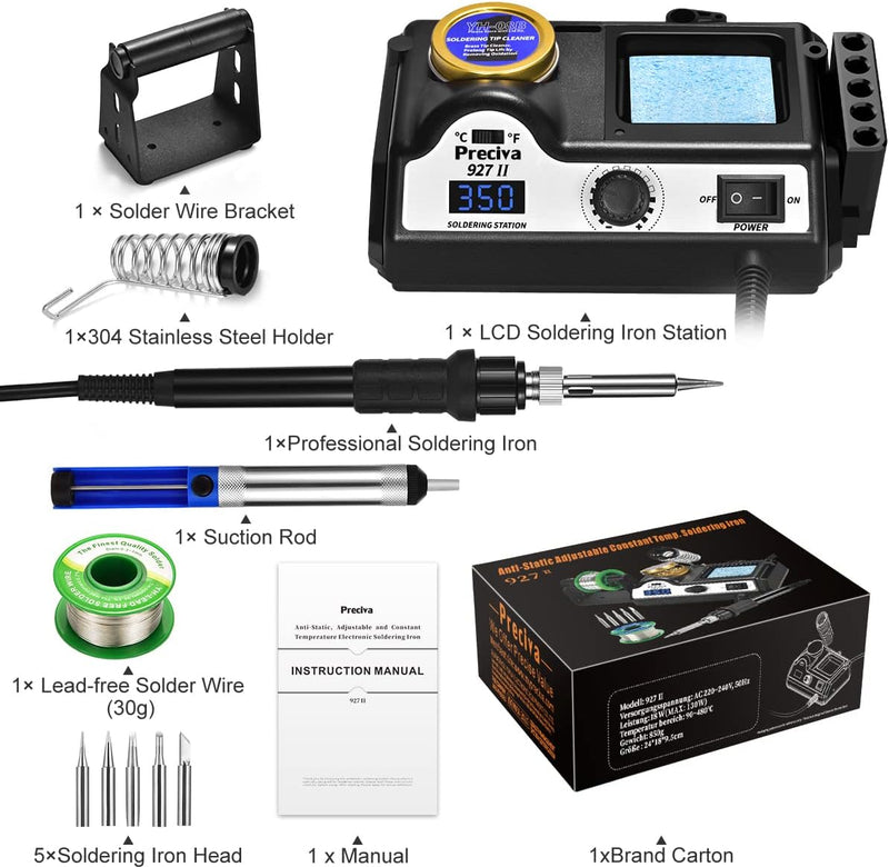 Lötstation, Preciva Lötkolben Set mit Displayanzeige, Temperatur Einstellbar 90~480 ℃, Standby-Modus