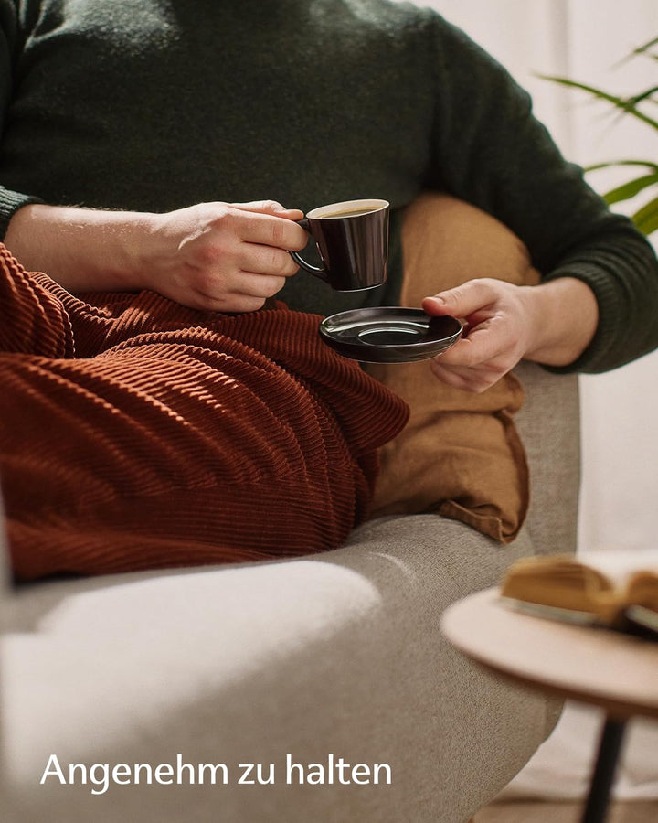 Cosumy Espressotassen Set 6er Schwarz mit Untertassen - Keramik - Hält Lange Warm - Mokkatassen Stap