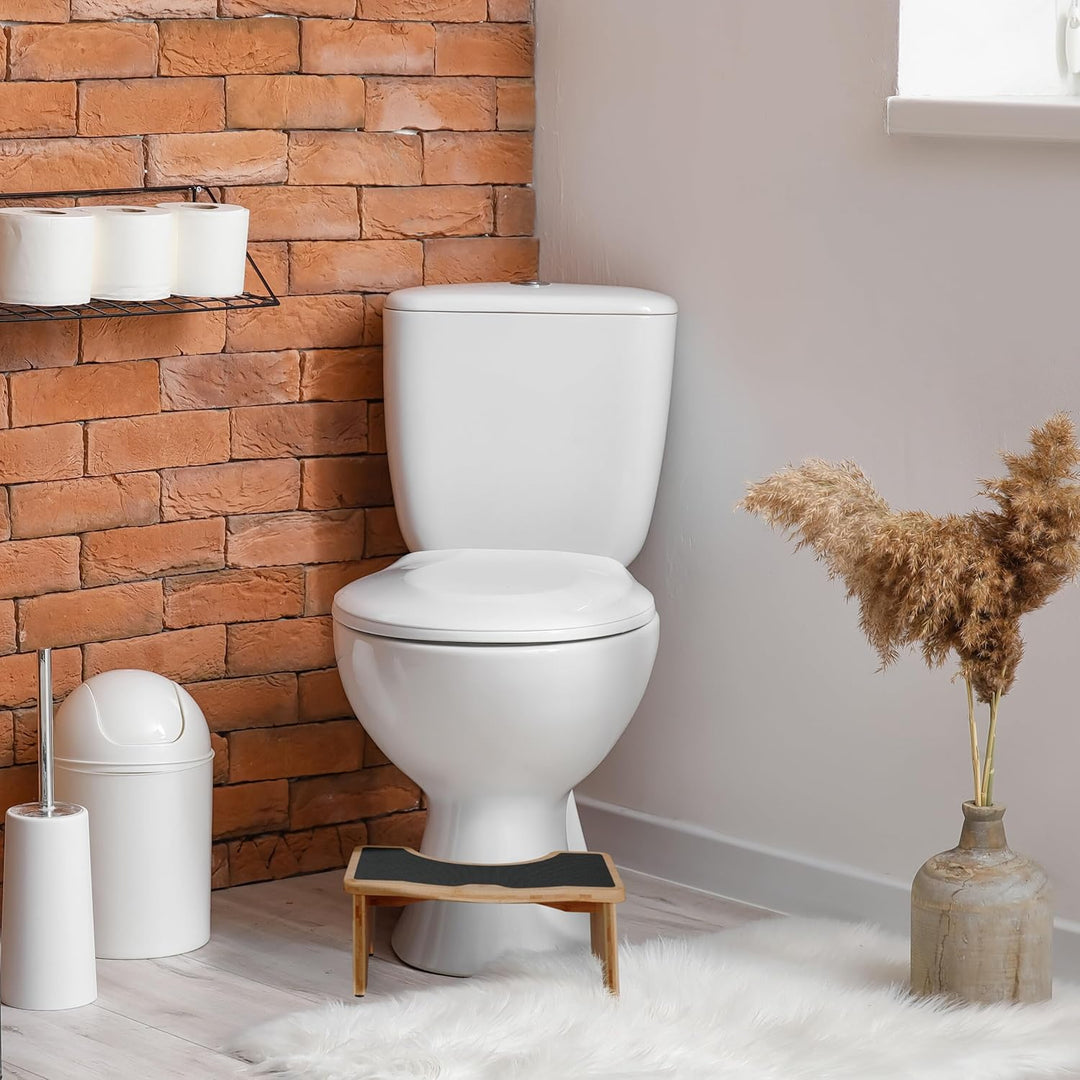 Relaxdays Toilettenhocker, Stuhlgang Unterstützung, Klohocker Erwachsene, Bambus, HBT 18,5 x 44,5 x