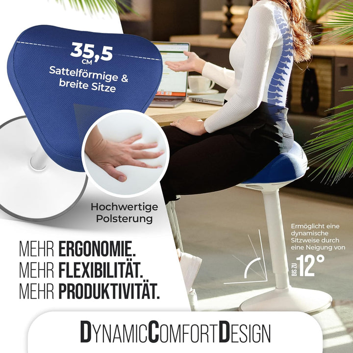 SH-01S Bürohocker Ergonomisch [IGR Zertifiziert] | Sitzhocker ergonomisch höhenverstellbar [47-65 cm
