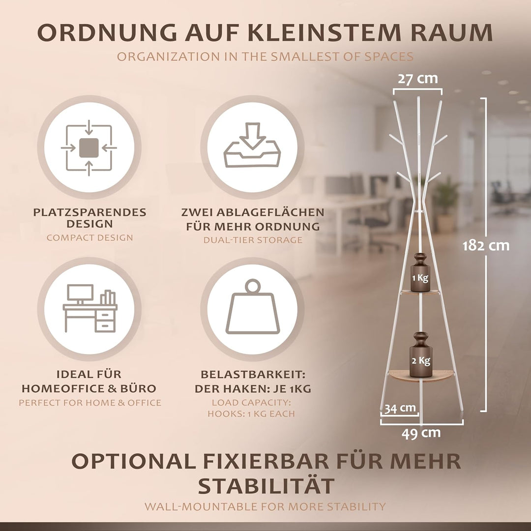 ONVAYA® 3-Bein Garderobe | Design Kleiderständer mit Ablage | Platzsparende Standgarderobe inkl. Hak