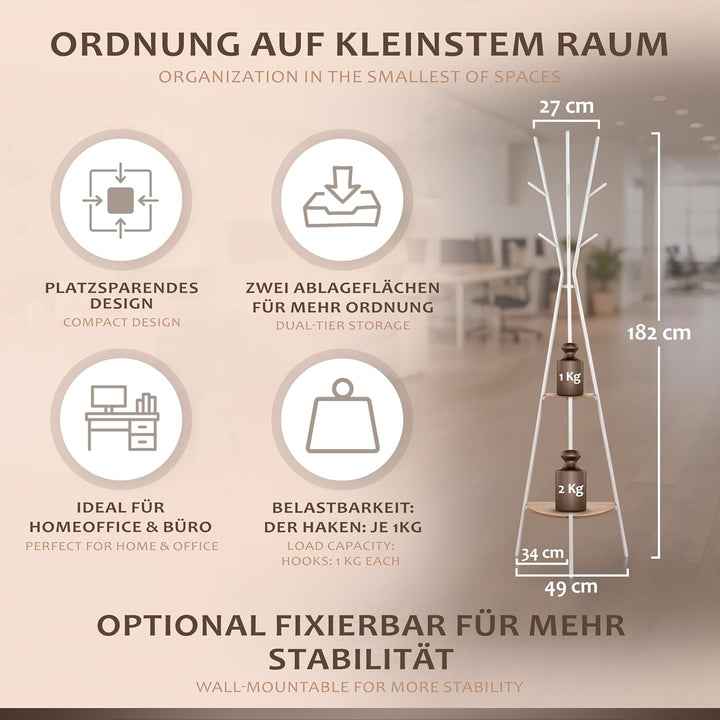 ONVAYA® 3-Bein Garderobe | Design Kleiderständer mit Ablage | Platzsparende Standgarderobe inkl. Hak