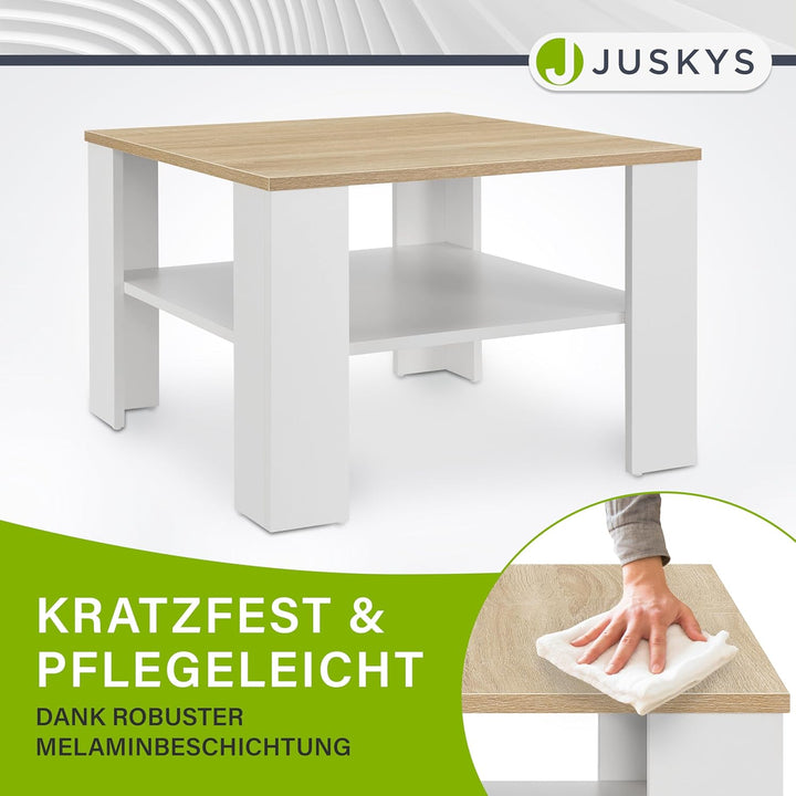 Juskys Couchtisch mit Ablage 60x60x40 cm - Holz, pflegeleicht, robust - Moderner Beistelltisch für Z