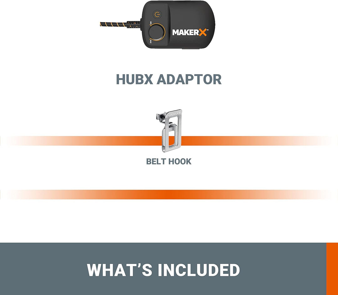 WORX MakerX HubX-Adapter 18V(20V MAX) WA7161 mit Gürtelclip，PowerShare, Variable Drehzahlregelung, U