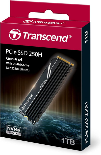 Transcend MTE250H - SSD - 1 TB - intern - M.2 2280 - PCIe 4.0 x4 (NVMe) - integrierter Kühlkörper 1T