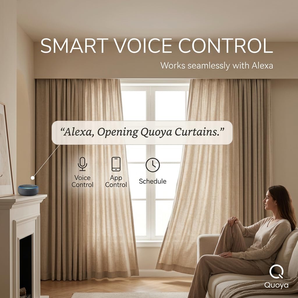 Quoya QL600 Smartes Elektrisches Vorhangschienensystem - Motorisiert, Anpassbare Länge (bis zu 7m),