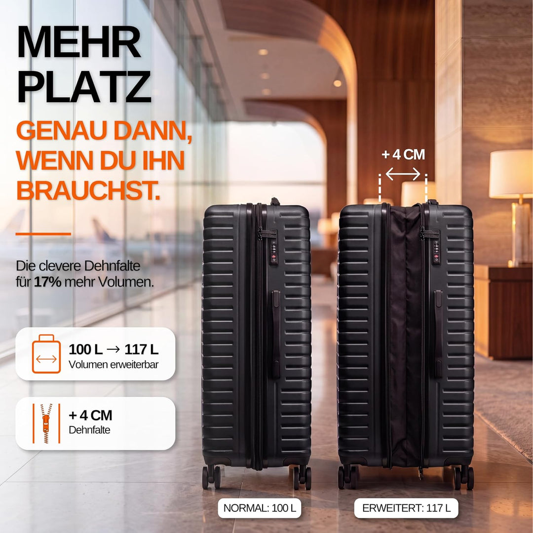 Cocoono Hartschalenkoffer XL Gross - 100L Volumen erweiterbar auf 117L - 158cm Gurtmass - 8 Rollen 3