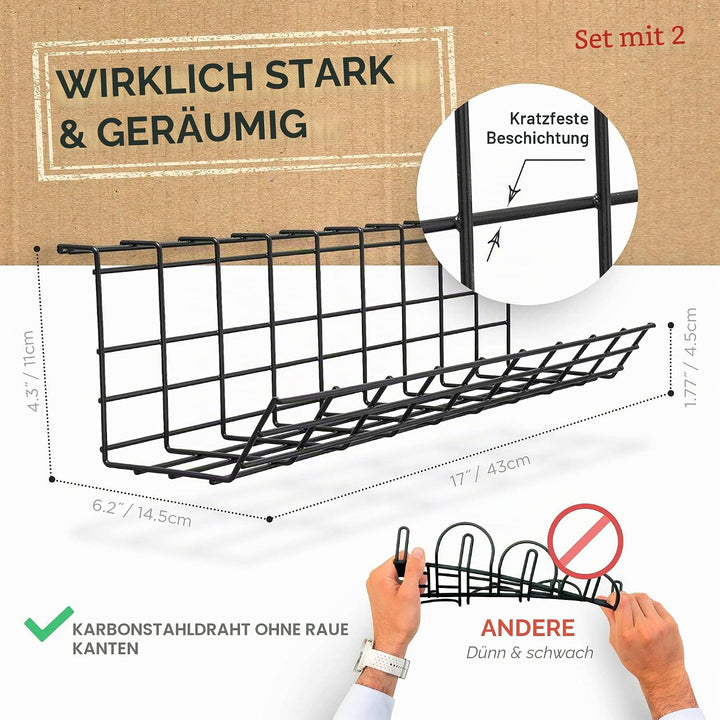 Scanfield Kabelwanne Untertisch – Kabelmanagement für Schreibtisch, Kabel Organizer & Kabelhalter zu