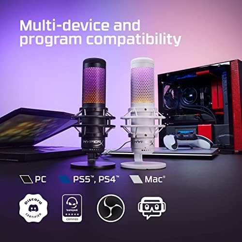 HyperX QuadCast S, RGB USB-Kondensatormikrofon für PC, PS5, Mac, Stossgeschützte Halterung, 4 Richtc