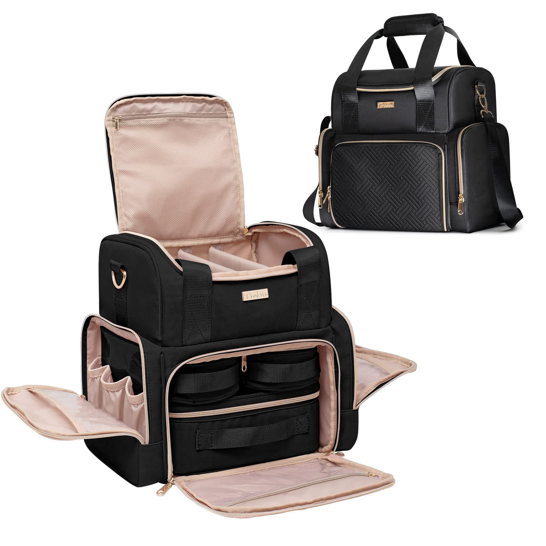 Grosses Makeup Tasche mit 3 Innentaschen, Doppellagiger Kosmetik Organizer mit Tasche für Makeup Bür