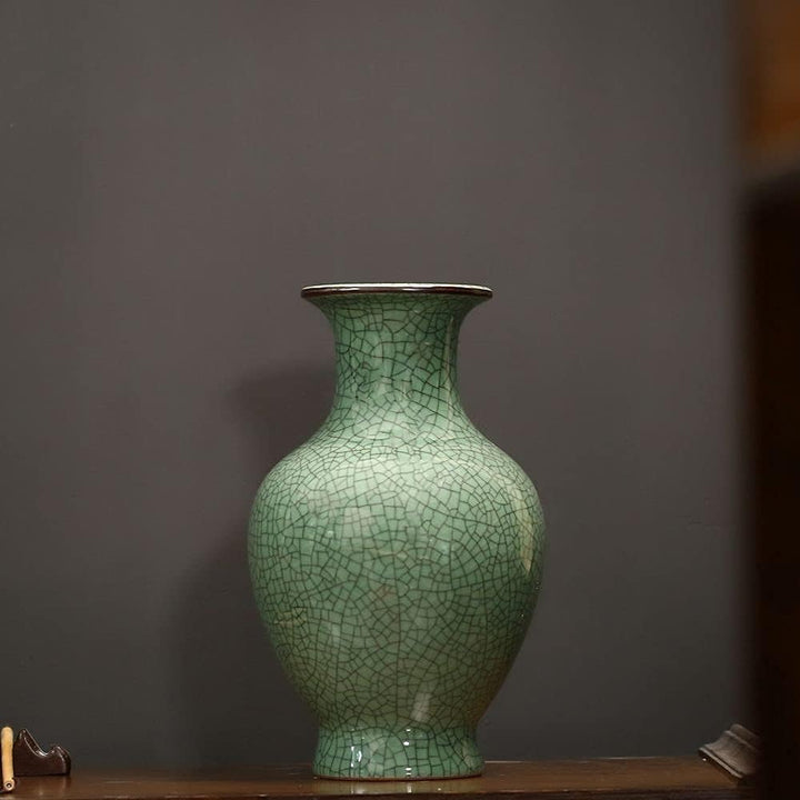 Chinesische Keramik-Kunst, handgefertigt, antike Eisriss-Glasur, grosse Porzellan-Blumenvase für Hei